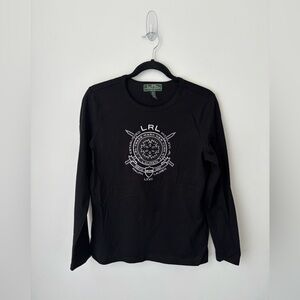 Lauren Ralph Lauren LRL Logo Graphic Long Sleeve Shirt Black Petite PL